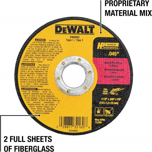  DEWALT Cutting Wheel, General Purpose Metal Cutting, 4-1/2-Inch, 5-Pack (DW8062B5)