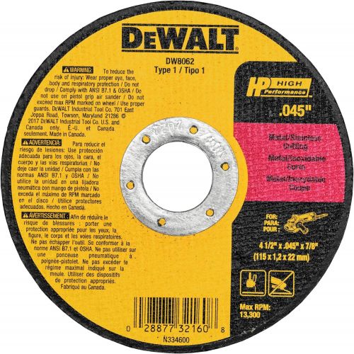  DEWALT Cutting Wheel, General Purpose Metal Cutting, 4-1/2-Inch, 5-Pack (DW8062B5)