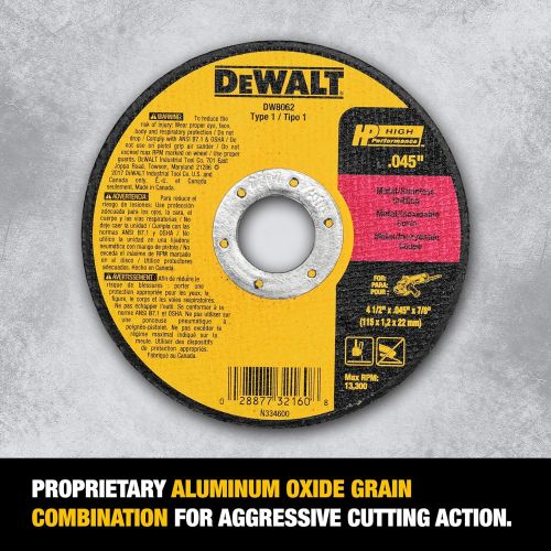  DEWALT Cutting Wheel, General Purpose Metal Cutting, 4-1/2-Inch, 5-Pack (DW8062B5)