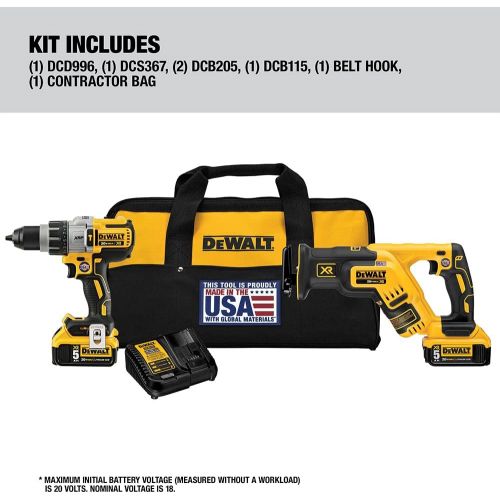  DEWALT 20V MAX XR Cordless Drill Combo Kit, Brushless, 5.0-Ah, 2-Tool (DCK294P2)