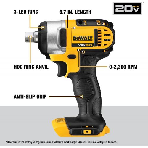 DEWALT 20V MAX Cordless Impact Wrench with Detent Pin, 1/2-Inch, Tool Only (DCF880B)