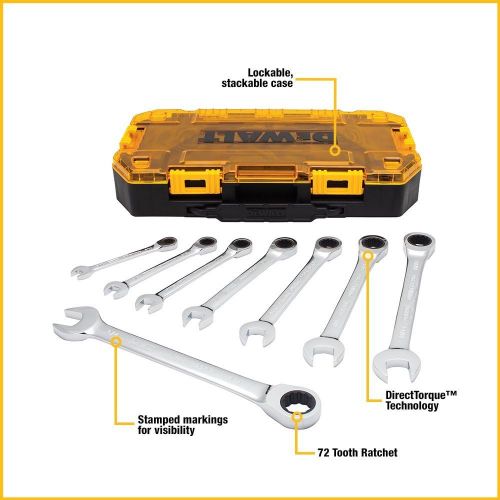  DEWALT Combination Ratcheting Wrench Set, 8-Piece SAE (DWMT74733)