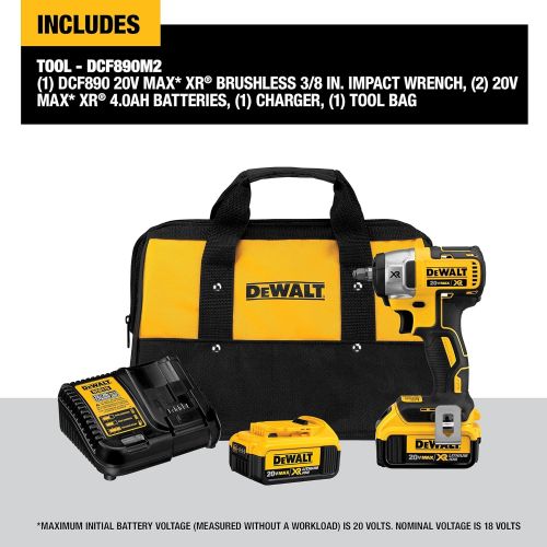  DEWALT 20V MAX XR Cordless Impact Wrench Kit, 3/8-Inch (DCF890M2)