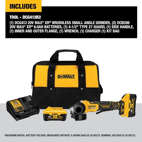  DEWALT 20V MAX Angle Grinder Tool Kit, 4-1/2-Inch, Paddle Switch with Brake (DCG413R2)