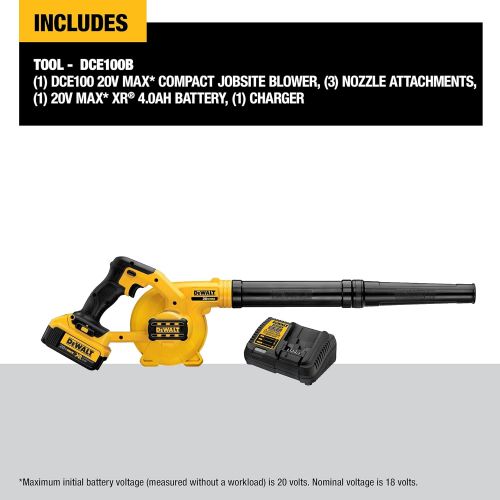  DEWALT 20V MAX Blower for Jobsite Kit, Compact (DCE100M1)