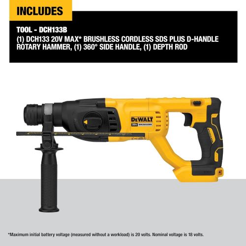  DEWALT 20V MAX XR Rotary Hammer Drill, D-Handle, 1-Inch, Tool Only (DCH133B)