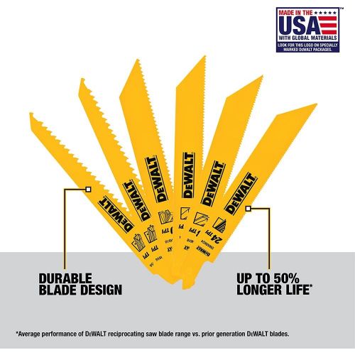  DEWALT Reciprocating Saw Blades, Metal/Wood Cutting Set, 6-Piece (DW4856)