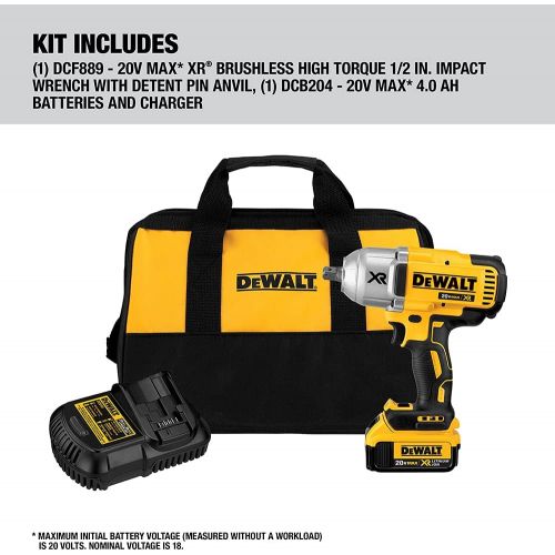  DEWALT 20V MAX XR Impact Wrench Kit, Brushless, High Torque, Detent Pin Anvil, 1/2-Inch (DCF899M1)