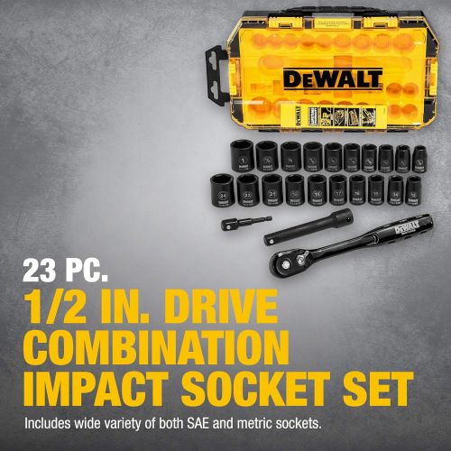  DEWALT Impact Socket Set, 23-Piece, 1/2 Drive Metric/SAE (DWMT74739)