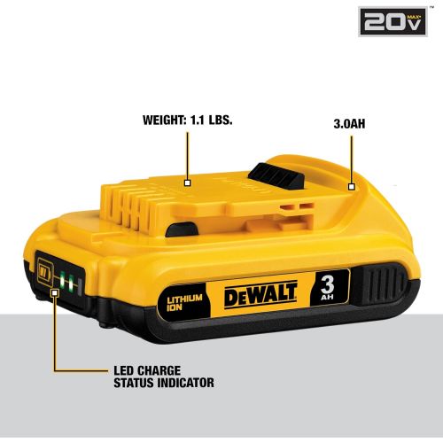  DEWALT 20V MAX Battery Pack with Charger, 3-Ah (DCB230C)