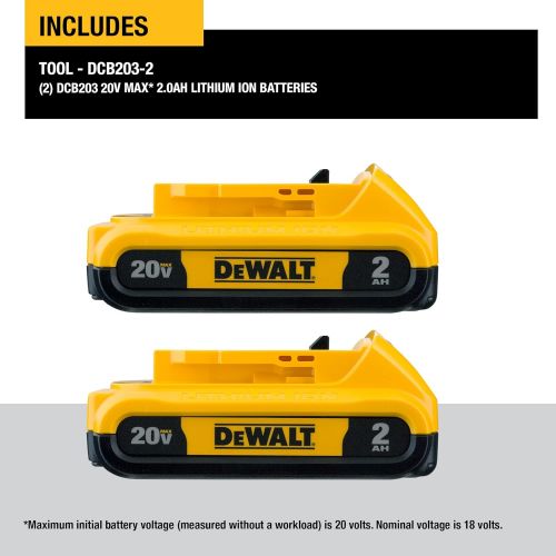  DEWALT 20V MAX Battery, Compact 2.0Ah Double Pack (DCB203-2), Yellow