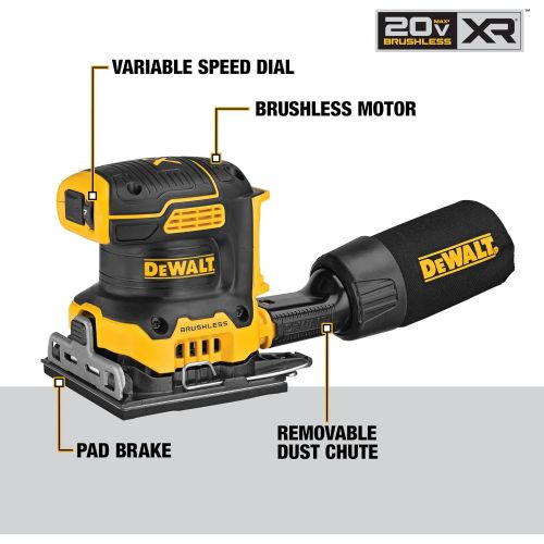  DEWALT DCW200B 20V MAX XR Brushless Cordless 1/4 Sheet Variable Speed Sander (Tool Only)