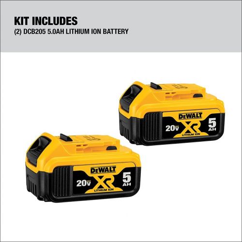  DEWALT 20V MAX XR 20V Battery, 5.0-Ah, 2-Pack (DCB205-2)