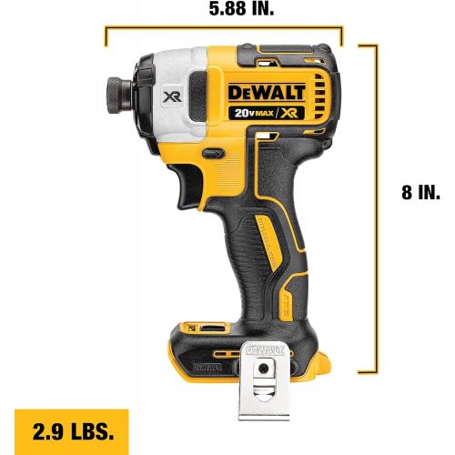  DEWALT 20V MAX XR Impact Driver Kit, Brushless, 3-Speed, 1/4-Inch, Tool Only (DCF887B)