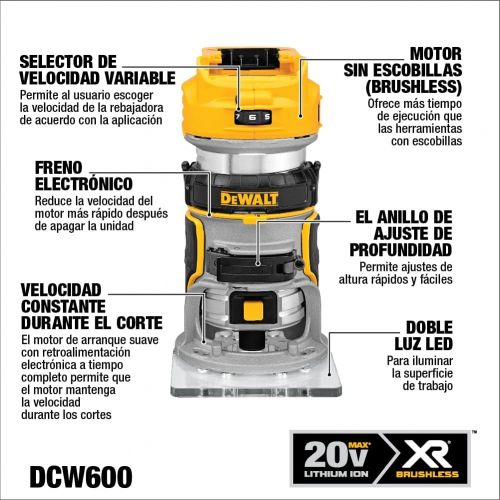  DEWALT 20V Max XR Cordless Router, Brushless, Tool Only (DCW600B)