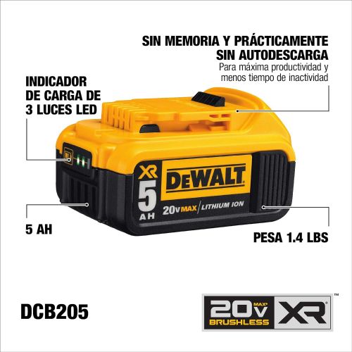  DEWALT 20V MAX XR Battery, Lithium Ion, 5.0Ah (DCB205)