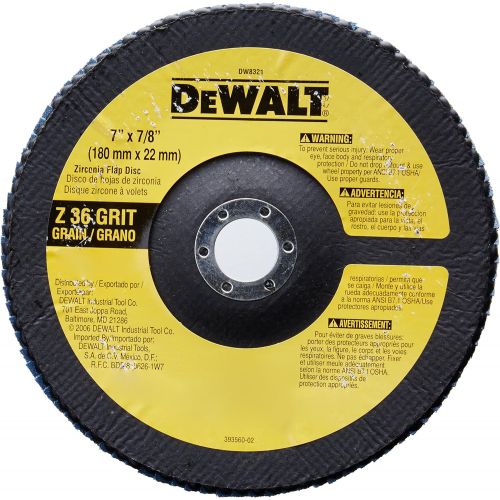  DEWALT DW8321 7-Inch by 7/8-Inch 36 Grit Zirconia Angle Grinder Flap Disc