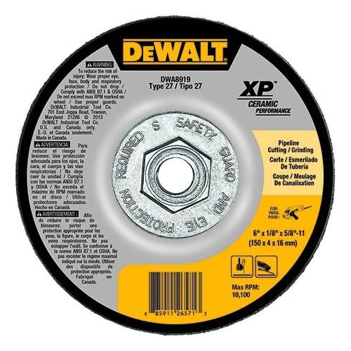  DEWALT DWA8919 Extended Performance Pipeline Grinding 6-Inch x 1/8-Inch x 5/8-Inch -11 Ceramic Abrasive
