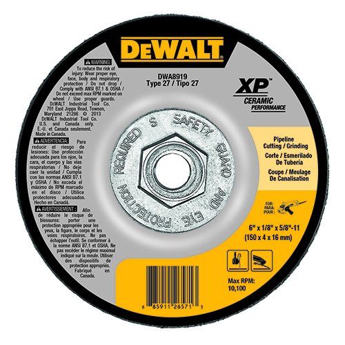  DEWALT DWA8919 Extended Performance Pipeline Grinding 6-Inch x 1/8-Inch x 5/8-Inch -11 Ceramic Abrasive