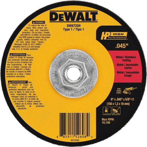  DEWALT DW8725H 6 x .045 x 5/8-11 Hp Aluminum Oxide Cutoff Wheel