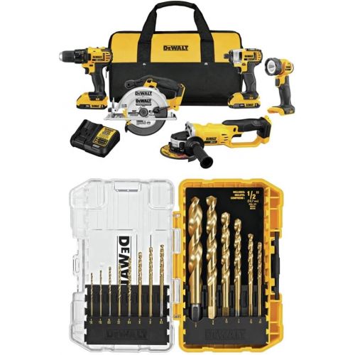  DEWALT DCK521D2 20V MAX Compact 5-Tool Combo Kit with Titanium Speed Tip Drill Bit Set