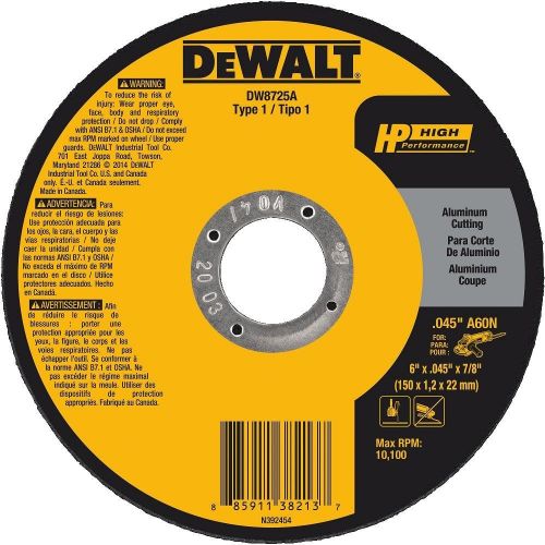  DEWALT DW8725A 6 x .045 x 7/8 Aluminum Oxide A60N Cutting Wheel