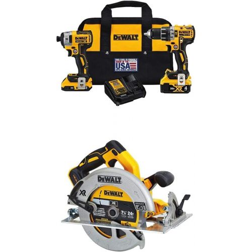  DEWALT DCK287D1M1 20V Cordless Hammerdrill and Impact Driver Combo Kit with DCS570B 7-1/4 (184mm) 20V Cordless Circular Saw with Brake (Tool Only)