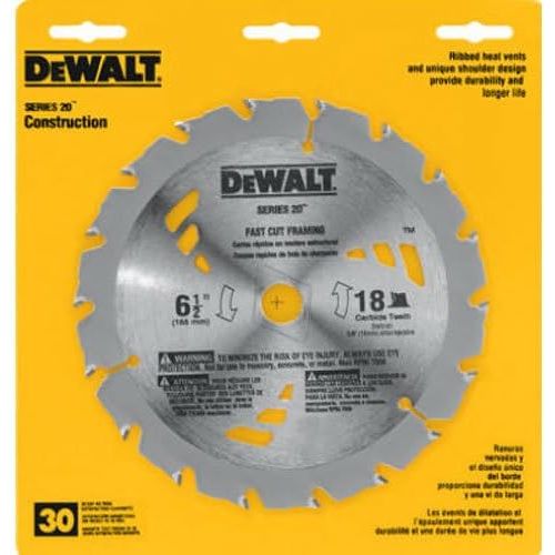  DEWALT DW3161 Series 20 6-1/2-Inch 18 Tooth ATB Thin Kerf Saw Blade with 5/8-Inch Arbor