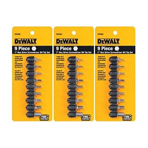  DEWALT DW2068 Hex Insert Bit Set, 9-Piece per Pack, Sold as 3 Pack, 27-Piece Total