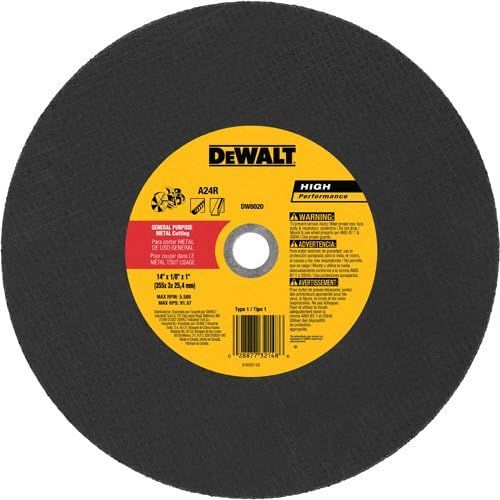  DEWALT DW8020R3 14 x 1/8 x 1 (3F) Aluminum Oxide A24R High Speed Metal Cutting Wheel