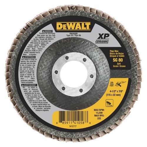  DEWALT DWA8282 80G T29 XP Ceramic Flap Disc, 4-1/2 x 7/8