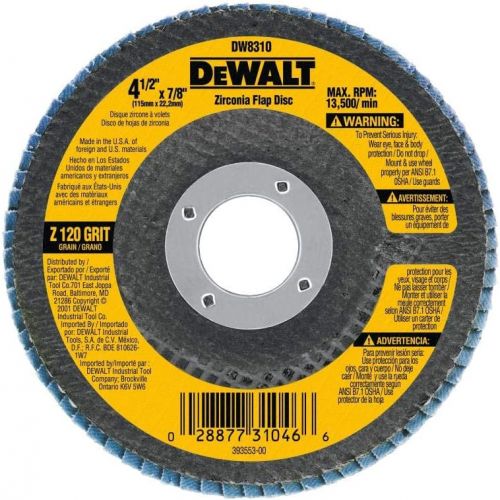  DEWALT DW8312 4-1/2-Inch by 5/8-Inch-11 60 Grit Zirconia Angle Grinder Flap Disc