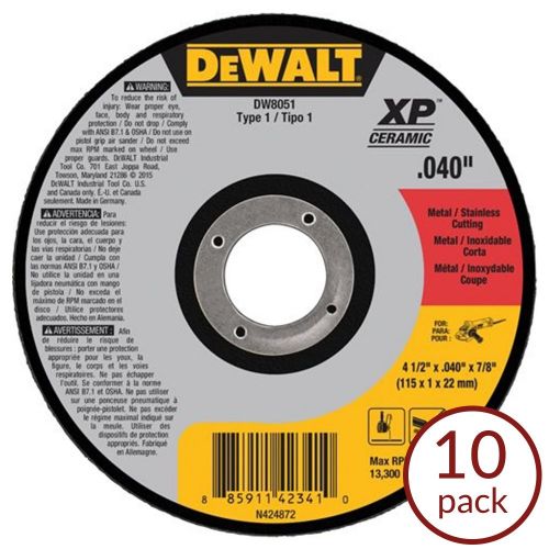  DEWALT DW8051 4-1/2 x 0.04 x 7/8 Metal Stainless Steel Cutting Wheel (10pk)