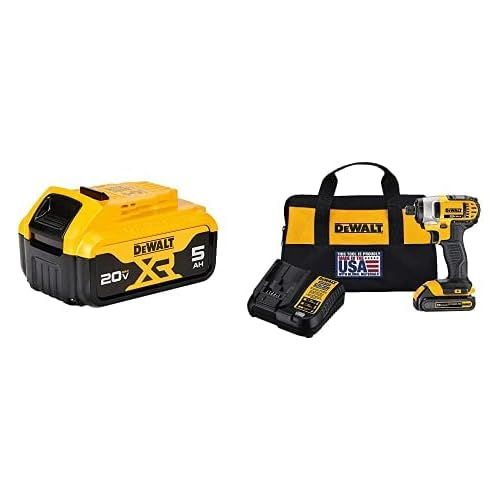  DEWALT DCF885C1 20V Max 1/4 Impact Driver Kit, with DCB205 20V MAX XR 5.0Ah Lithium Ion Battery-Pack