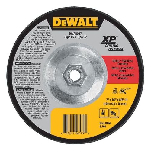  DEWALT DWA8927 Extended Performance Ceramic Metal Grinding 7-Inch x 1/4-Inch x 5/8-Inch -11 Ceramic Abrasive