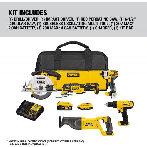  DEWALT 20V MAX Cordless Drill Combo Kit , 5-Tool (DCK551D1M1)