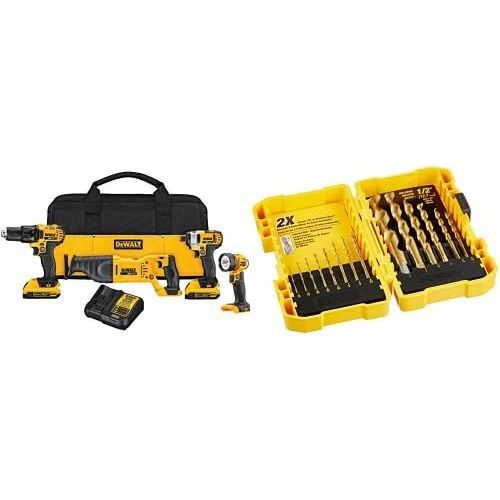  DEWALT DCK420D2 20V MAX Cordless Lithium-Ion 4-Tool Combo Kit 20V Combo Kit with Titanium Speed Tip Drill Bit Set