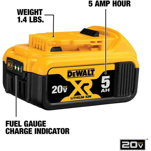  DEWALT 20-Volt MAX 5.0Ah Lithium-Ion Battery and Charger Kit with Bag and Impact Wrench