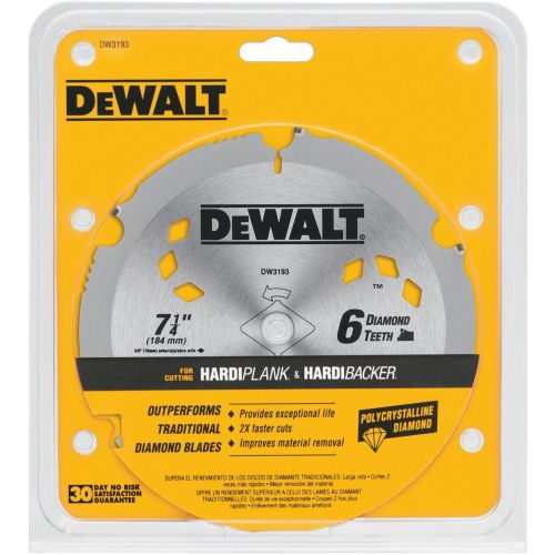  DEWALT DW3193 7-1/4-Inch 6 Tooth PCD Diamond Fiber Cement Saw Blade with 5/8-Inch and Diamond Knockout Arbor