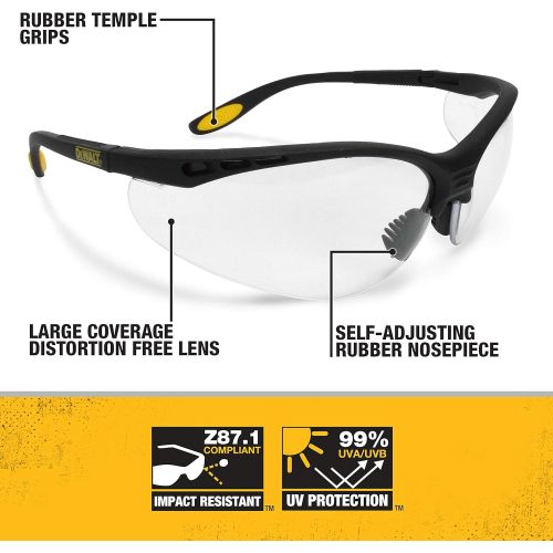  Dewalt DPG58-1C Reinforcer Clear Lens High Performance Protective Safety Glasses with Rubber Temples