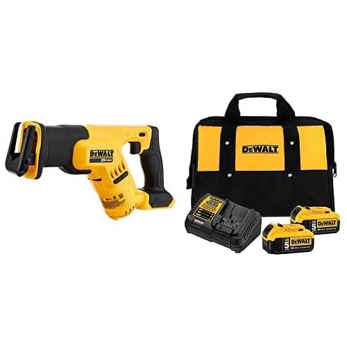  DEWALT DCB205-2CK 20V Max 5.0Ah Starter Kit with 2 Batteries with DCS387B 20-volt MAX Compact Reciprocating Saw