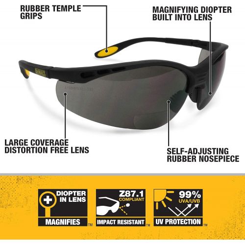  Dewalt DPG59-215C Reinforcer Rx-Bifocal 1.5 Smoke Lens High Performance Protective Safety Glasses with Rubber Temples and Protective Eyeglass Sleeve