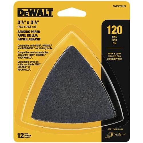  DEWALT DWASPTRI123 Hook & Loop Triangle 120 Grit Sandpaper - 12 PK