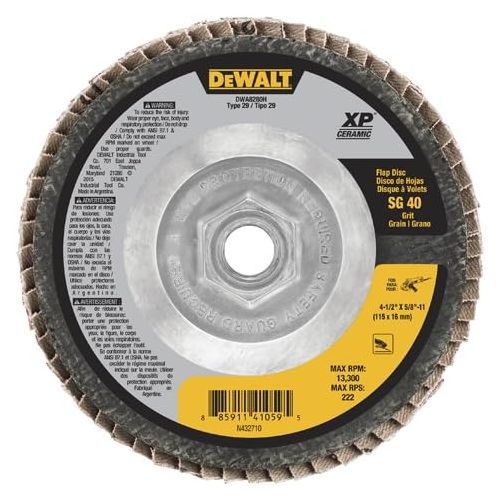  DEWALT DWA8280H 40G T29 XP Ceramic Flap Disc, 4-1/2 x 5/8