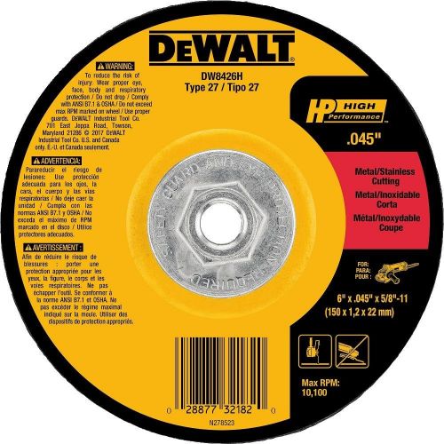  DEWALT DW8426H Metal Cutting Wheel, 5/8-11 Arbor, 6-Inch by 0.045-Inch