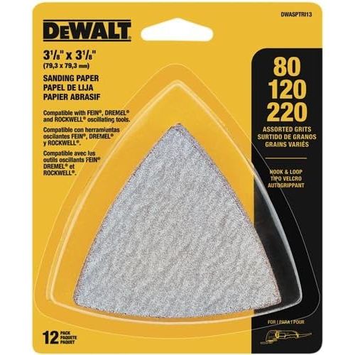  DEWALT DWASPTRI3 Hook and Loop Triangle Sandpaper Assorted, 12-Pack