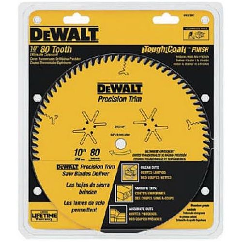  DEWALT DW3218PT 10-Inch 80 Tooth ATB Crosscutting Saw Blade with 5/8-Inch Arbor and Tough Coat Finish