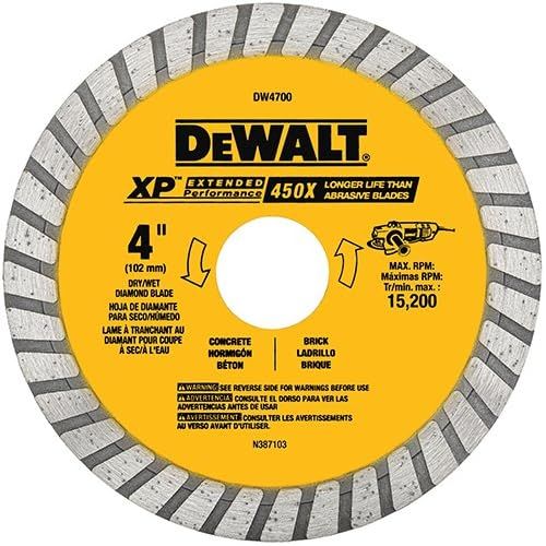  DEWALT DW4700 Industrial 4-Inch Dry or Wet Cutting Continuous Rim Diamond Saw Blade with 7/8-Inch Arbor