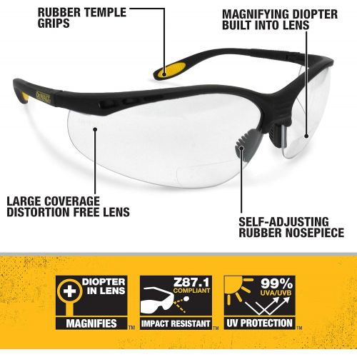  Dewalt DPG59-120C Reinforcer Rx-Bifocal 2.0 Clear Lens High Performance Protective Safety Glasses with Rubber Temples and Protective Eyeglass Sleeve