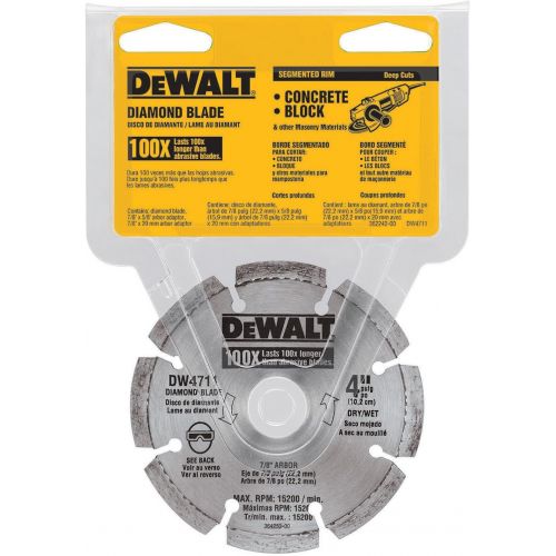  DEWALT DW4711 Industrial 4-Inch Dry Cutting Segmented Diamond Saw Blade with 5/8-Inch or 7/8-Inch Arbor